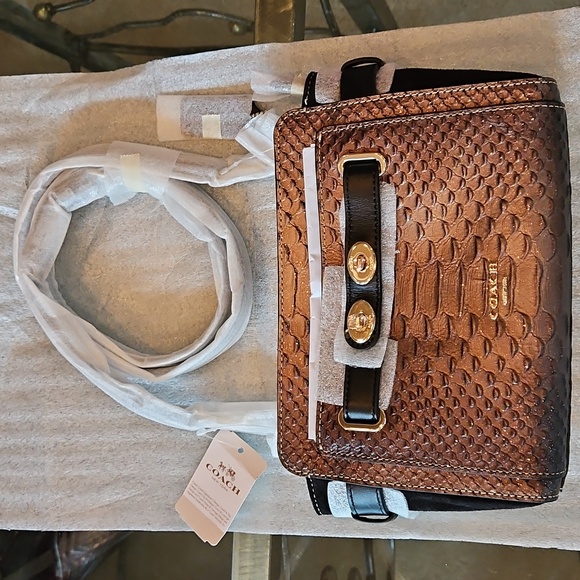 Coach Handbags - Coach Blake Crossbody Bag Metallic Snake Embossed Bronze Leather Gold Hdwr NWT